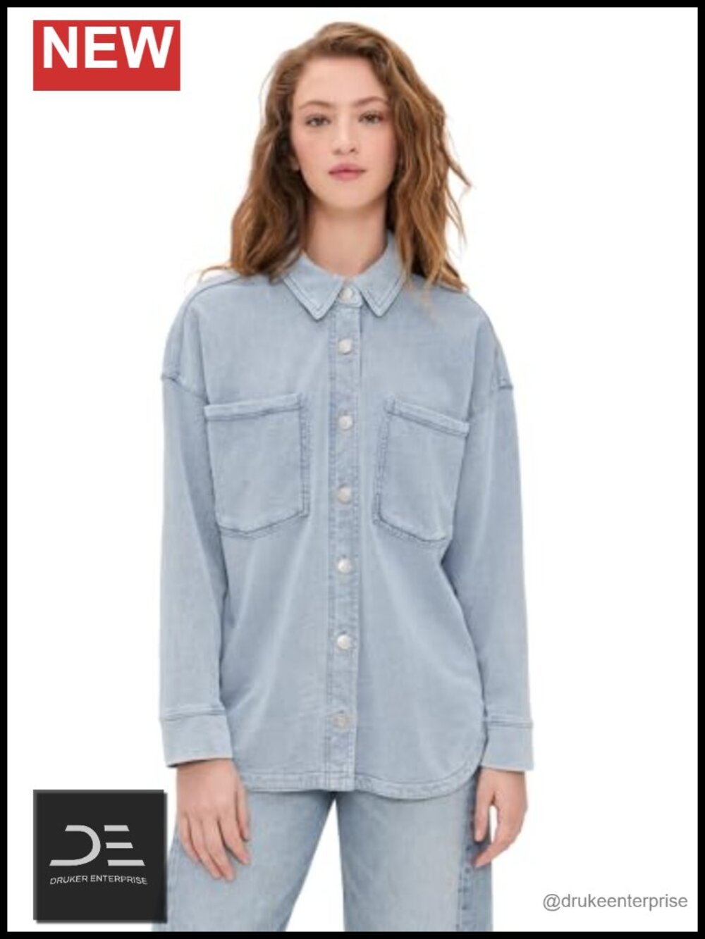 All Day Knit Denim Jacket Women Collared Patch Front Pockets Cotton
